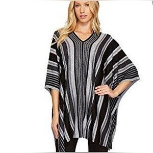 Michael Stars Anthro Black Gray All Stripe Ruana Wool Blend Shawl Poncho OS